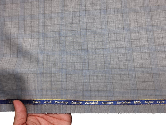 Georgia Gullini Italy Urbane Collection 70% Wool Super 120s Premium Suiting Fabric (Light Grey & Blue, Checks)