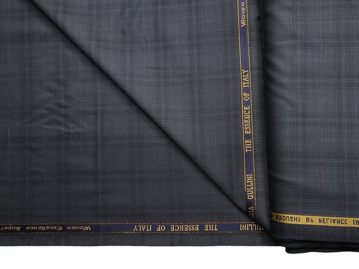Georgia Gullini Italy Opulent Super 130s Merino Wool Blended Premium Suiting Fabric (Steel Grey , Checks)