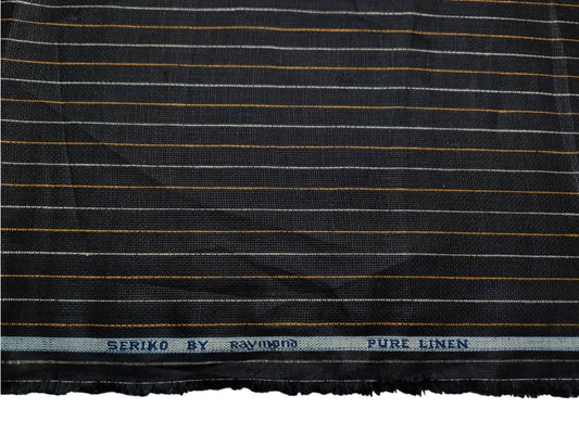 Raymond Seriko 100% Pure Linen Premium Jute Weave Shirting Fabric (Black, Pinstripes)