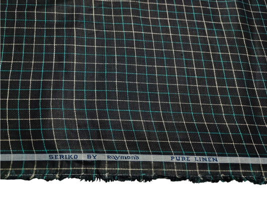 Raymond Seriko 100% Pure Linen Premium Jute Weave Shirting Fabric (Black, Checks)