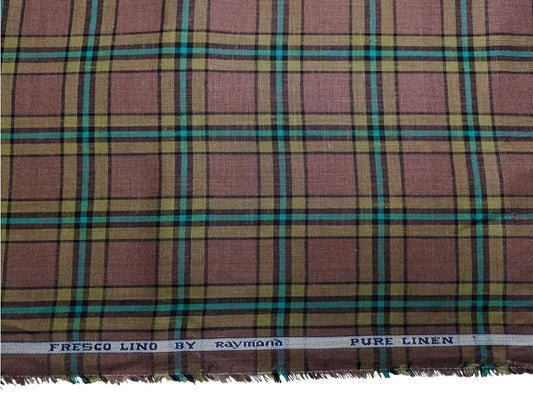Raymond Fresco Lino 100% Pure Linen Premium Shirting Fabric (Rust, Multichecks)