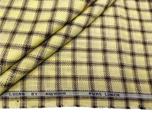 Raymond Lucas 100% Pure Linen Premium Jute Weave Shirting Fabric (Yellow & Brown, Checks)