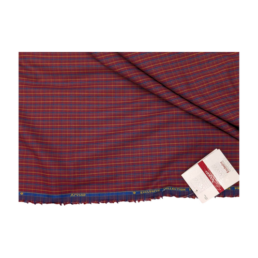 Arvind 100% Premium Cotton Checks Shirting Fabric (Red)
