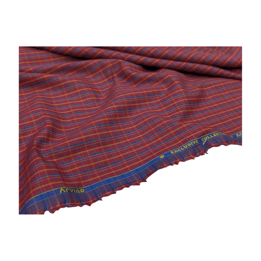 Arvind 100% Premium Cotton Checks Shirting Fabric (Red)