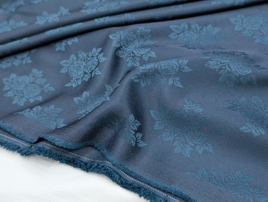 Designer Floral Printed Suiting Fabric for Blazer & Nehru Jacket (Deep Blue)