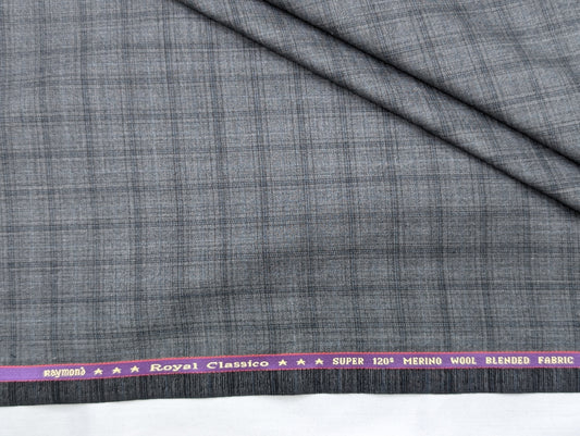 Raymond Merino Wool Blend Super 120s Unstitched Suiting Fabric (Steel Grey)
