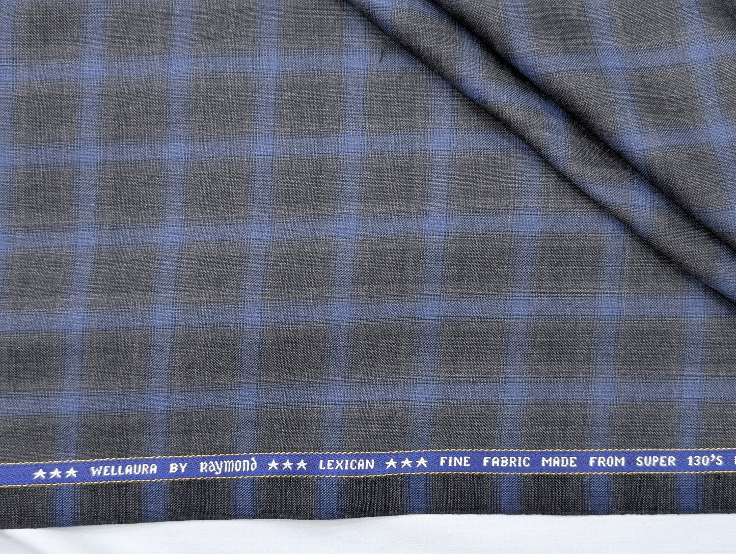 Raymond Wool Blend Super 130s Checkered Unstitched Suiting Fabric (Blue)
