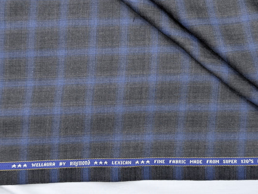 Raymond Wool Blend Super 130s Checkered Unstitched Suiting Fabric (Blue)