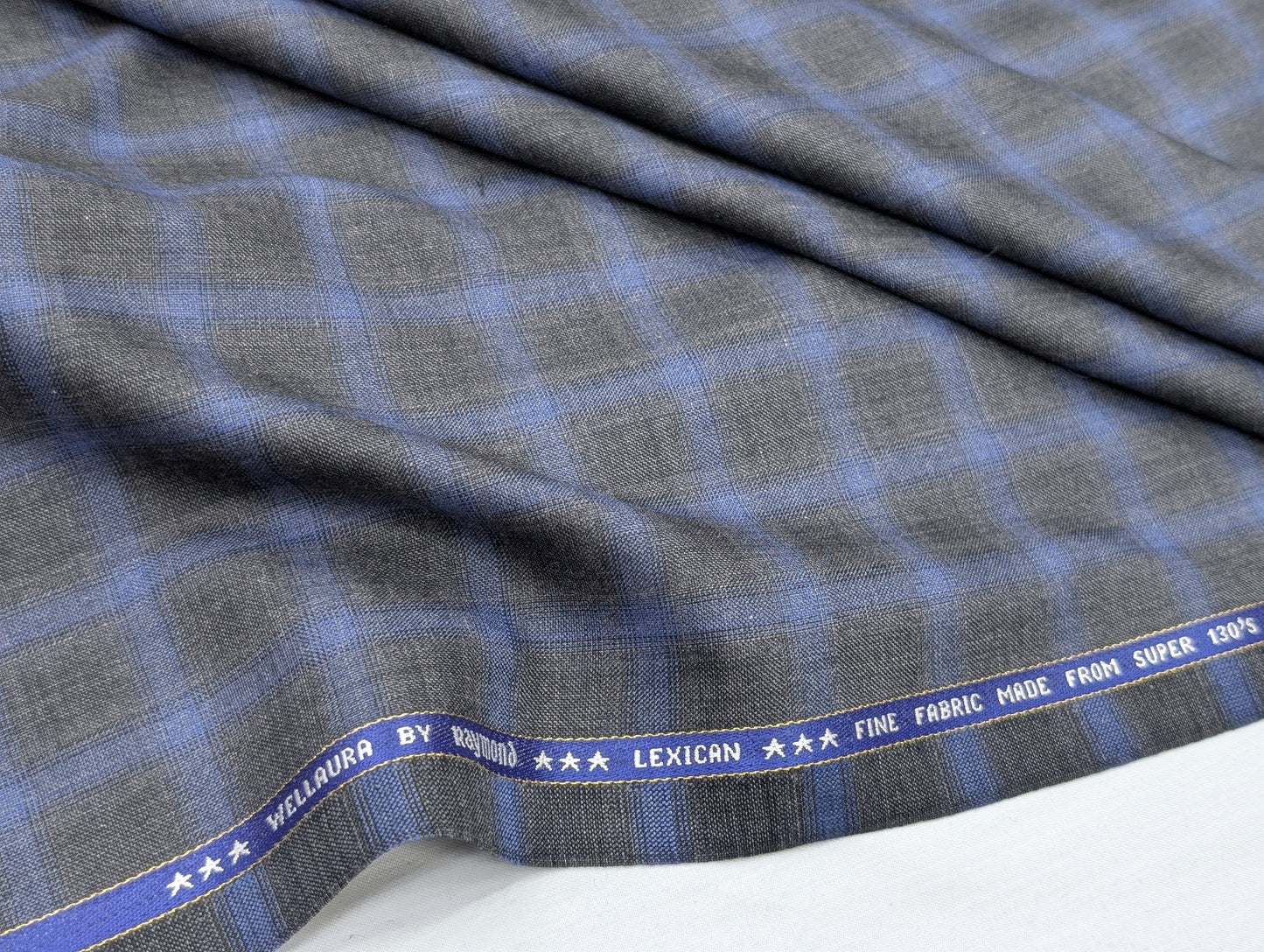 Raymond Wool Blend Super 130s Checkered Unstitched Suiting Fabric (Blue)