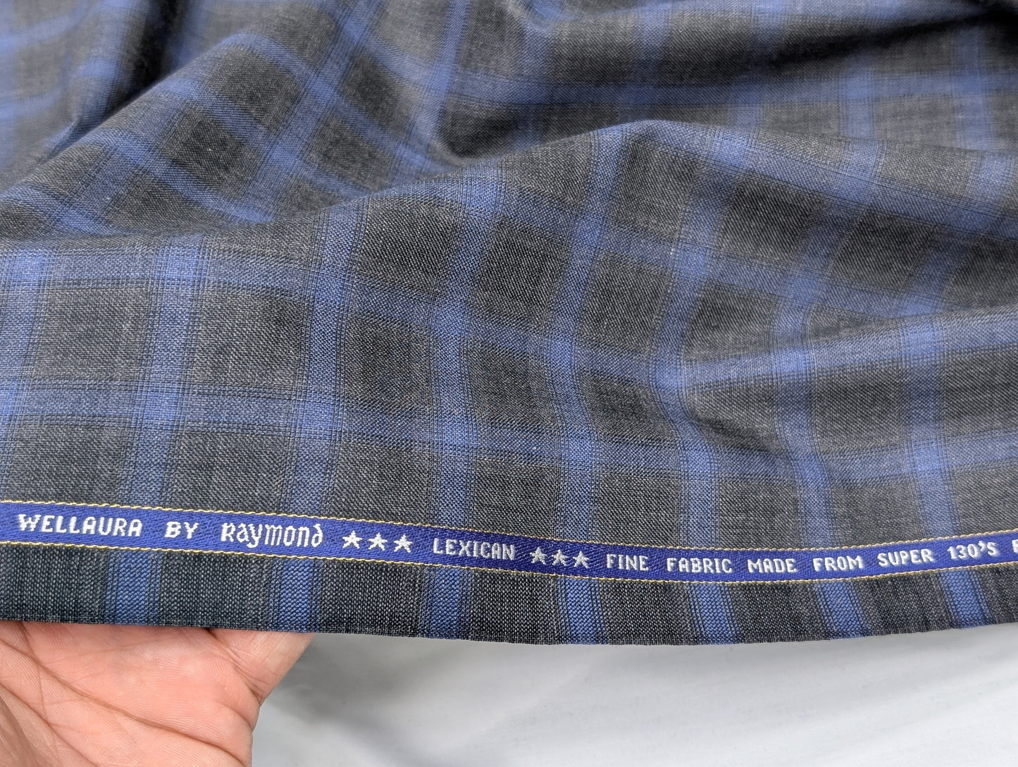 Raymond Wool Blend Super 130s Checkered Unstitched Suiting Fabric (Blue)