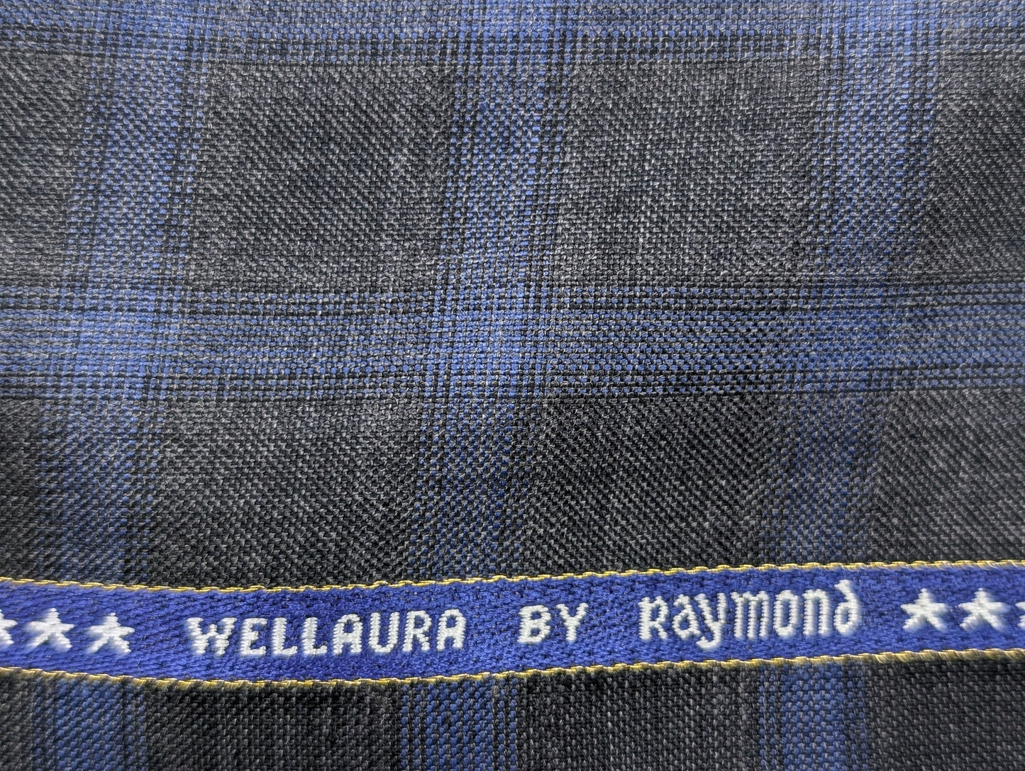Raymond Wool Blend Super 130s Checkered Unstitched Suiting Fabric (Blue)