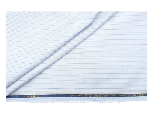 Arvind Premium Cotton Shirting Fabric (Exclusive Blue Striped)