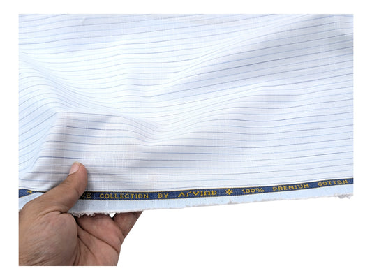 Arvind Premium Cotton Shirting Fabric (Exclusive Blue Striped)