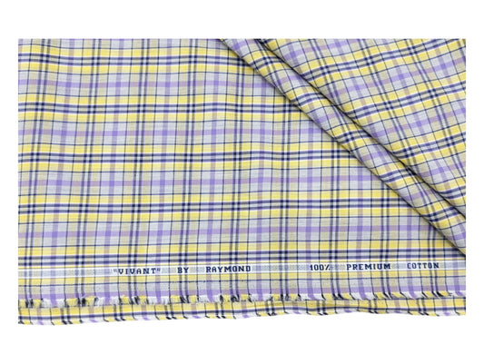 Raymond Vivant 100% Cotton Shirting Fabric (Yellow & Lilac Checks )
