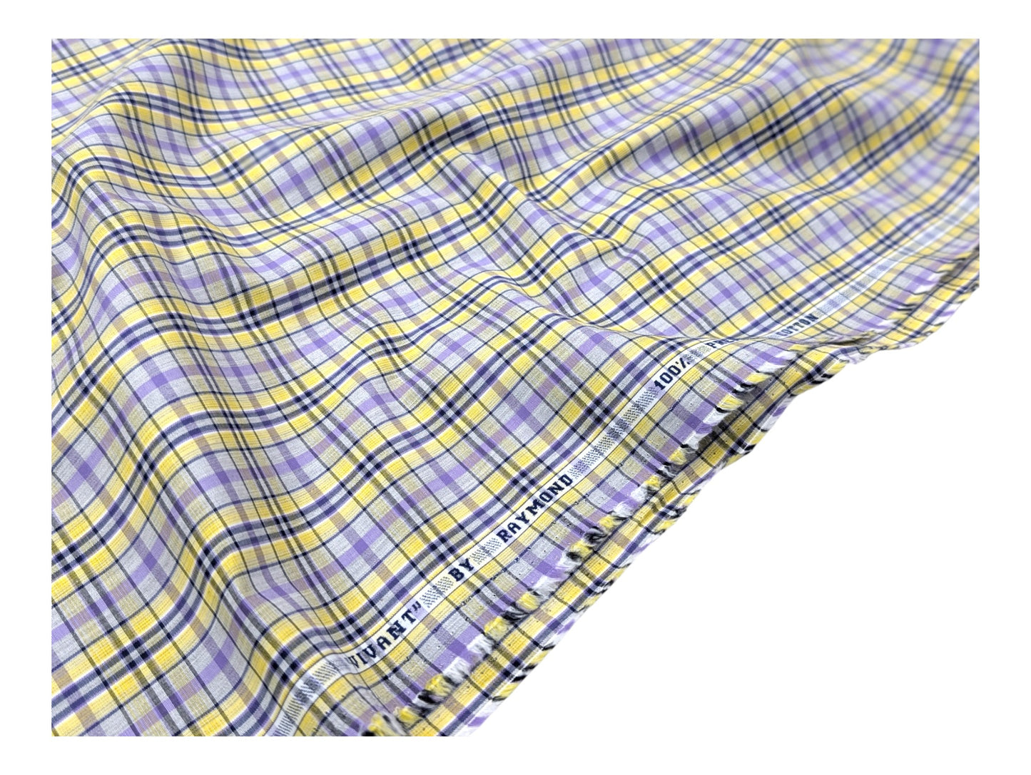 Raymond Vivant 100% Cotton Shirting Fabric (Yellow & Lilac Checks )
