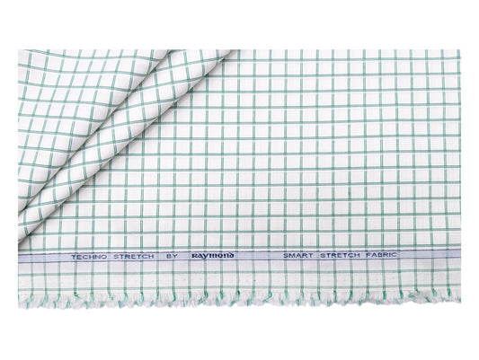 Raymond Techno Stretch Shirting Fabric (Green Checks Smart Stretch)