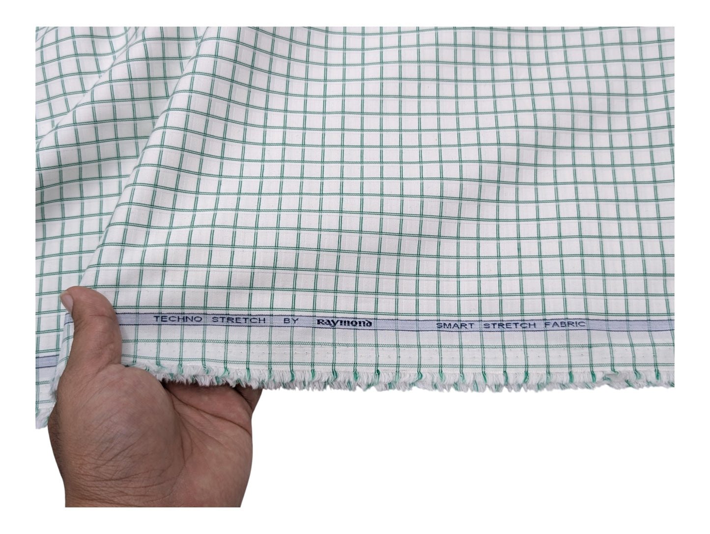Raymond Techno Stretch Shirting Fabric (Green Checks Smart Stretch)