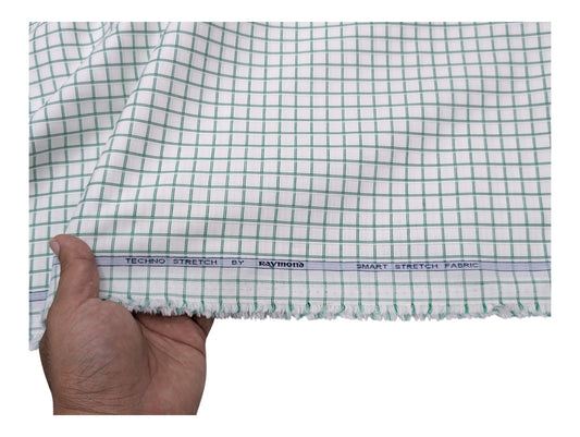 Raymond Techno Stretch Shirting Fabric (Green Checks Smart Stretch)