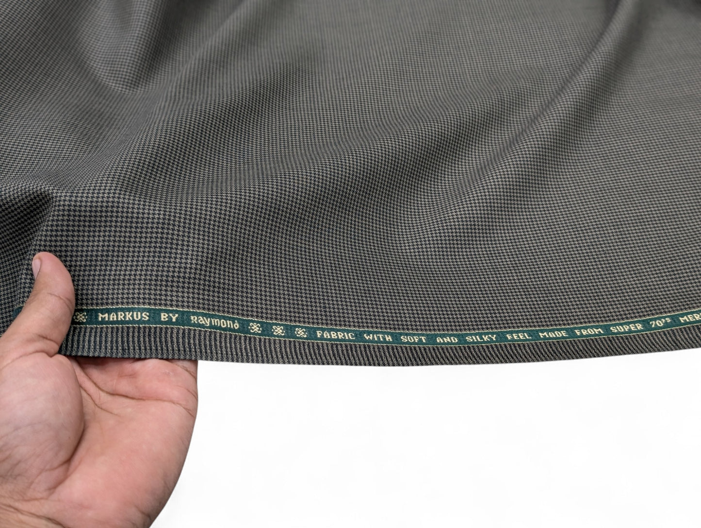 Raymond Super 70's Wool Blended Patterned Unstitched Suiting Fabric (Greyish Green)