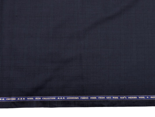 Raymond 160s Merino Wool Blend Unstitched Suiting Fabric (Navy Blue, Self Checks)