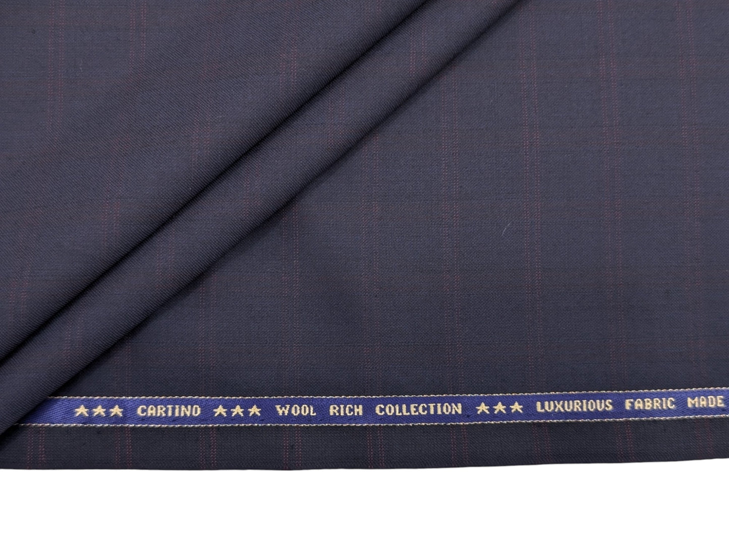 Raymond Cartino 160s Merino Wool Blend Unstitched Suiting Fabric (Navy & Burgundy Checks)
