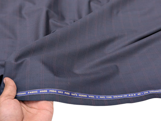 Raymond 160s Merino Wool Blend Unstitched Suiting Fabric (Navy & Burgundy Checks)