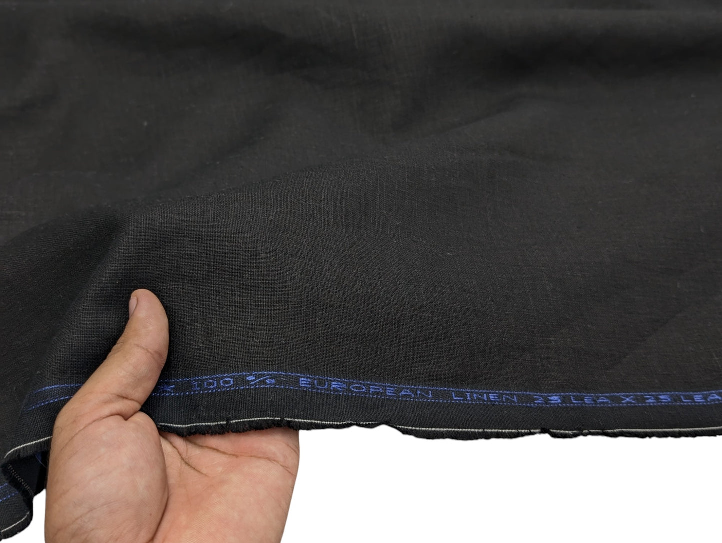 100% European Linen Suiting Fabric - 25 Lea (Black)