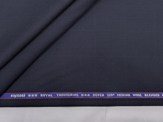 Raymond Royal Trousering Super 120's Unstitched Suiting Fabric - (Checkered Navy Blue)