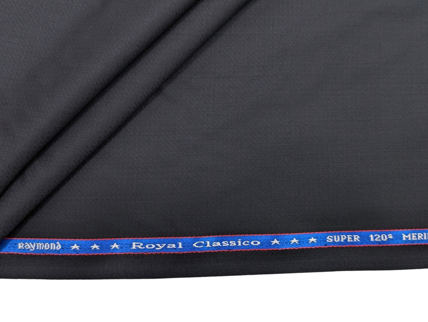 Raymond Royal Classico Super 120's Merino Wool Premium Unstitched Suiting Fabric (Pure Black Dobby)