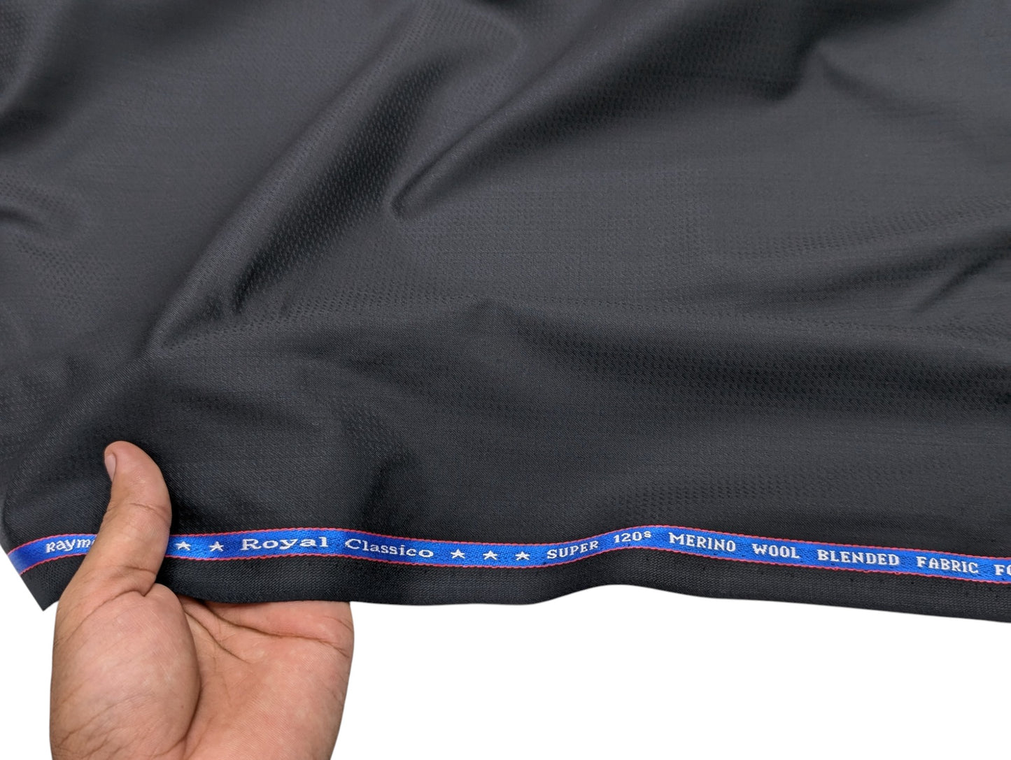 Raymond Royal Classico Super 120's Merino Wool Premium Unstitched Suiting Fabric (Pure Black Dobby)