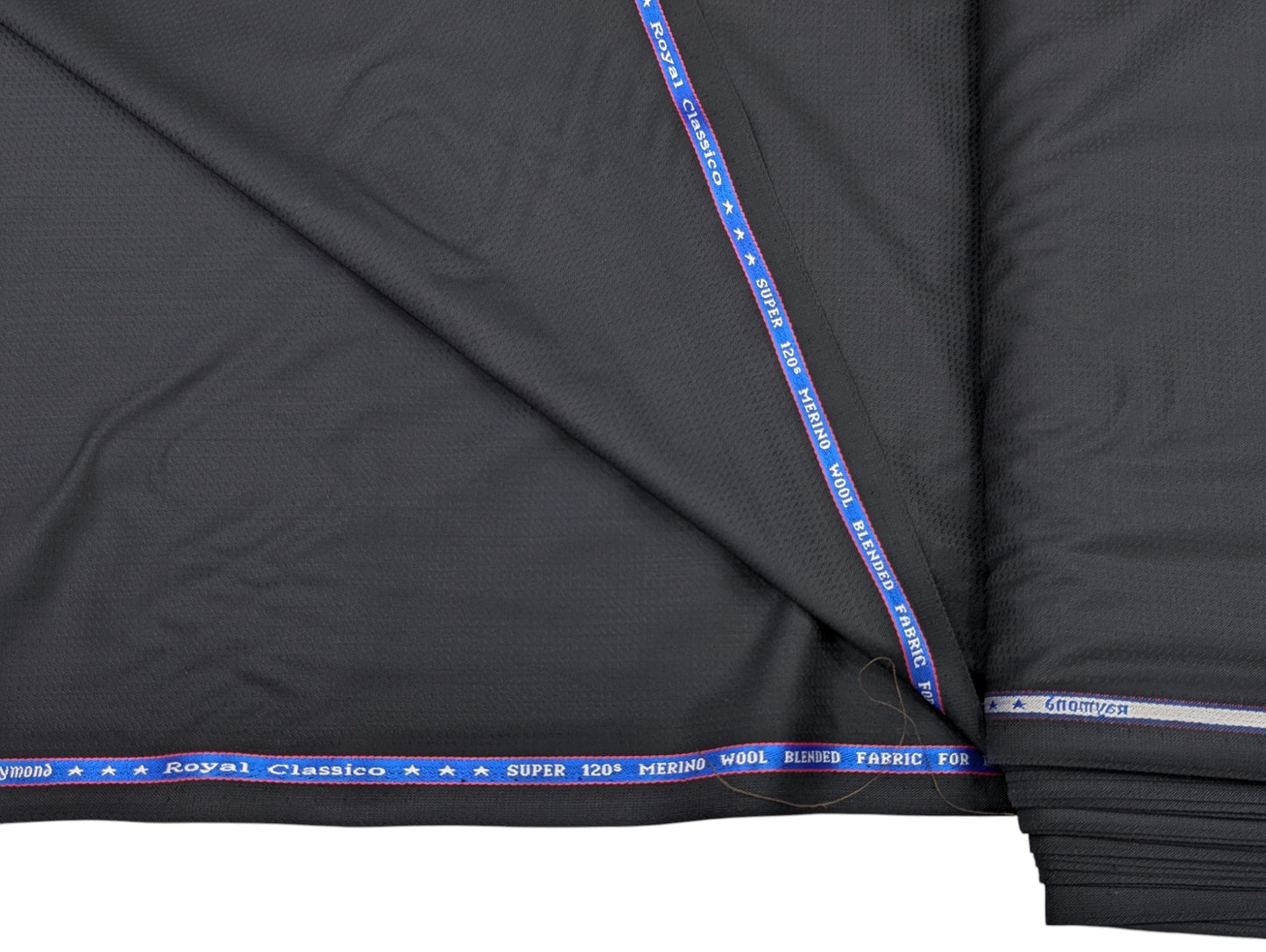 Raymond Royal Classico Super 120's Merino Wool Premium Unstitched Suiting Fabric (Pure Black Dobby)