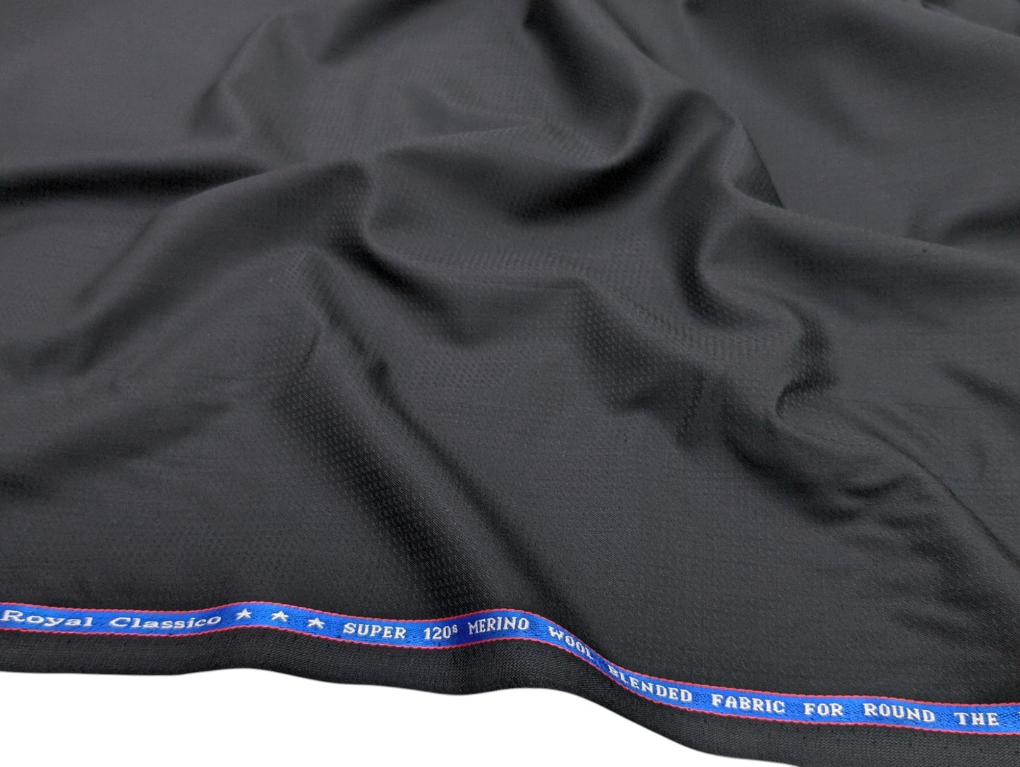 Raymond Royal Classico Super 120's Merino Wool Premium Unstitched Suiting Fabric (Pure Black Dobby)
