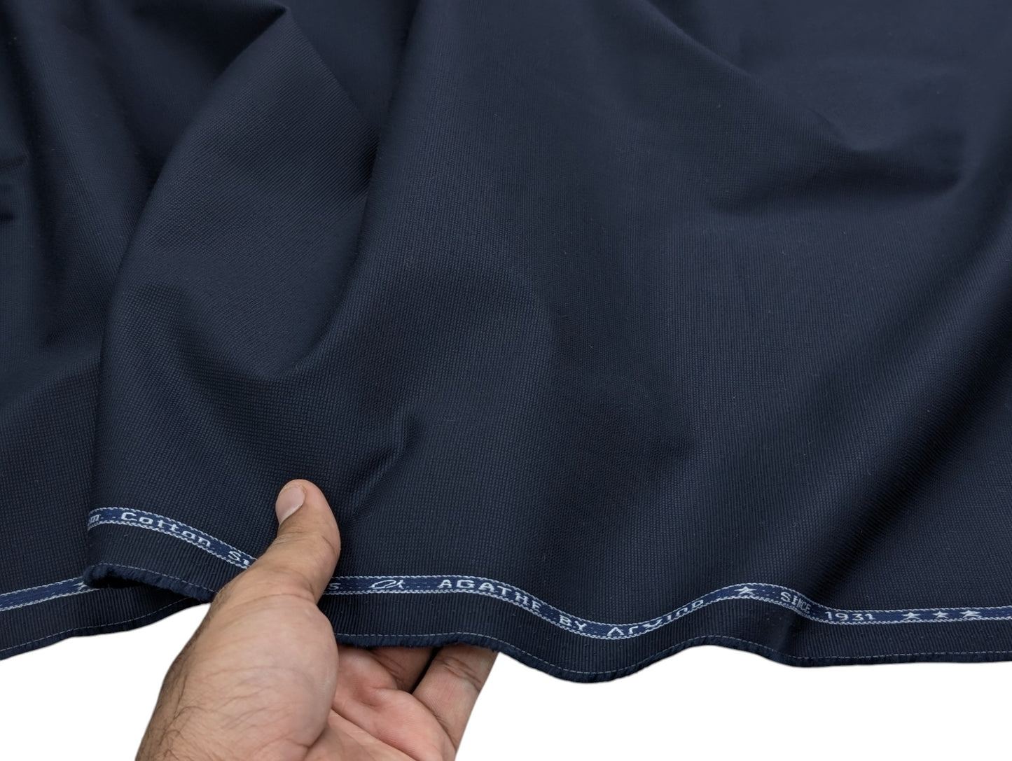 Arvind 100% Cotton Textured Suiting Fabric (Navy Blue)