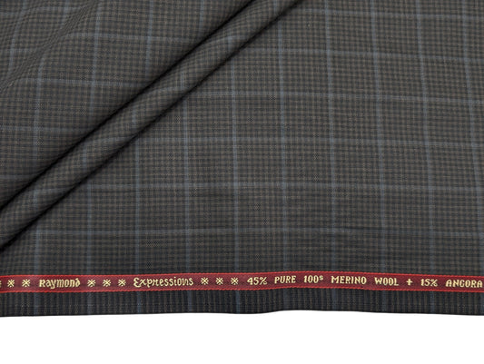 Raymond Expressions Merino Wool Blend Suiting Fabric (Dark Brown with Blue Checks)