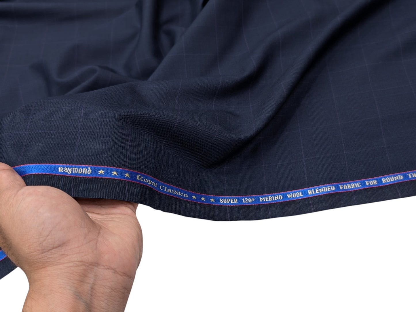 Raymond Royal Classico Super 120’s Merino Wool Blend Suiting Fabric – (Midnight Blue , Checks)