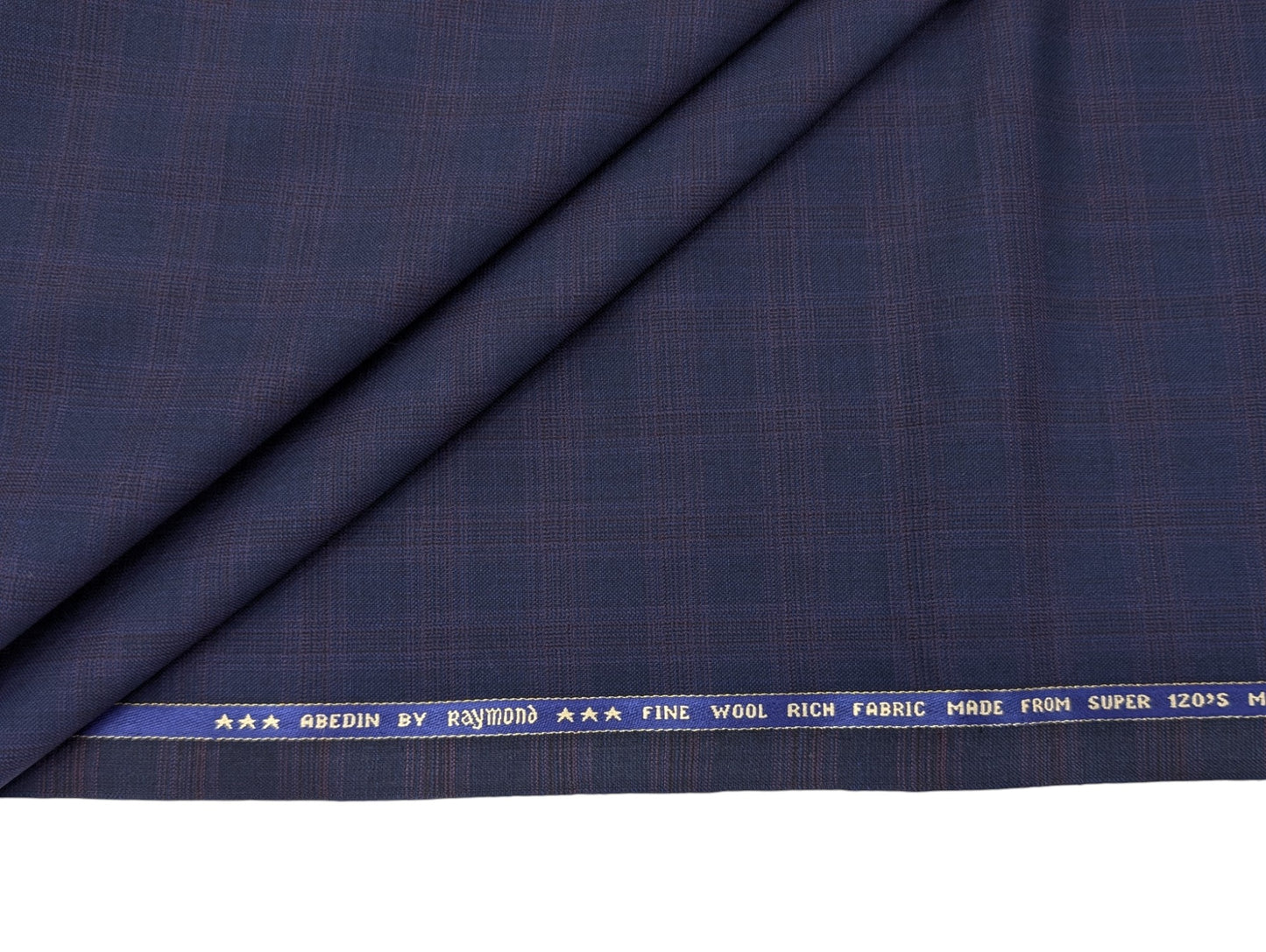 Raymond Abedin Super 120’s Fine Wool Rich Suiting Fabric (Navy with Red Checks)