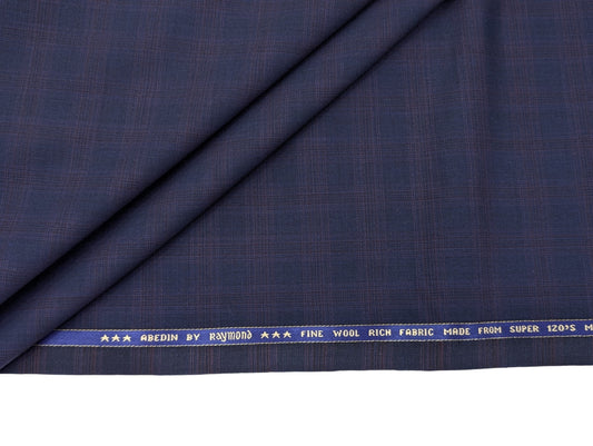 Raymond Abedin Super 120’s Fine Wool Rich Suiting Fabric (Navy with Red Checks)