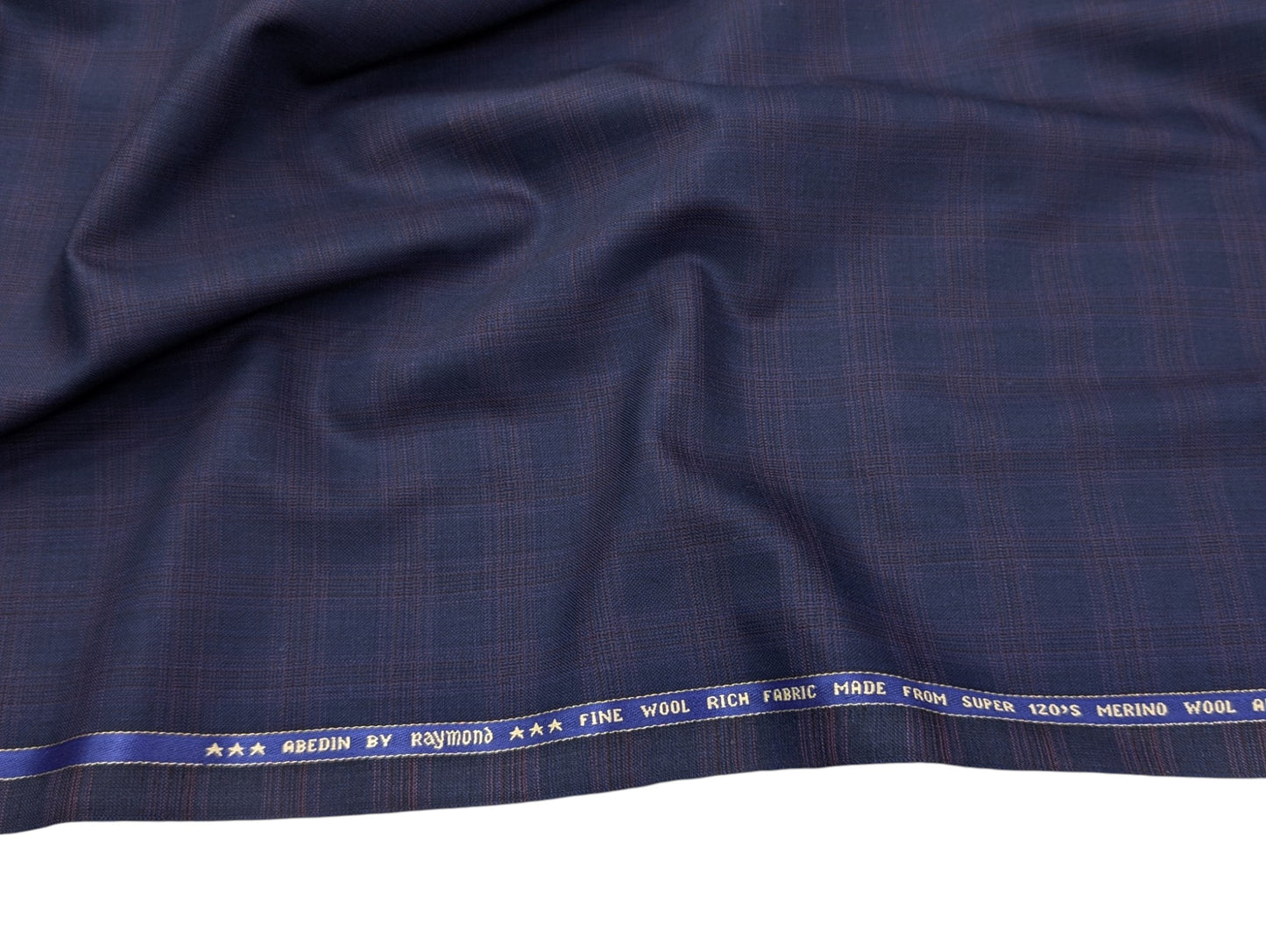 Raymond Abedin Super 120’s Fine Wool Rich Suiting Fabric (Navy with Red Checks)