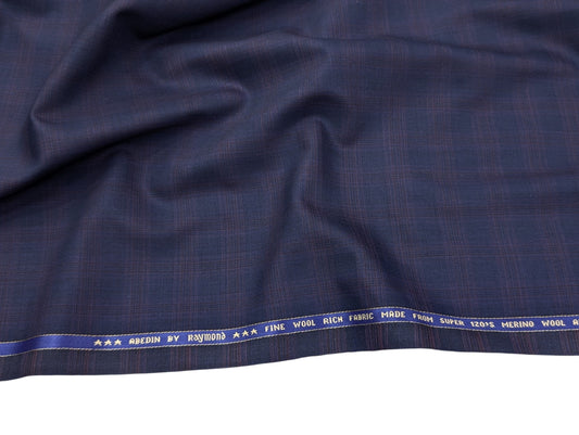 Raymond Abedin Super 120’s Fine Wool Rich Suiting Fabric (Navy with Red Checks)
