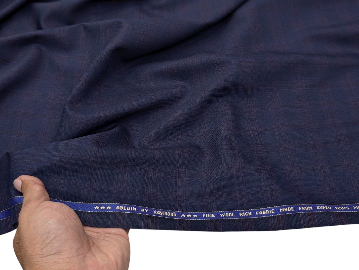 Raymond Abedin Super 120’s Fine Wool Rich Suiting Fabric (Navy with Red Checks)