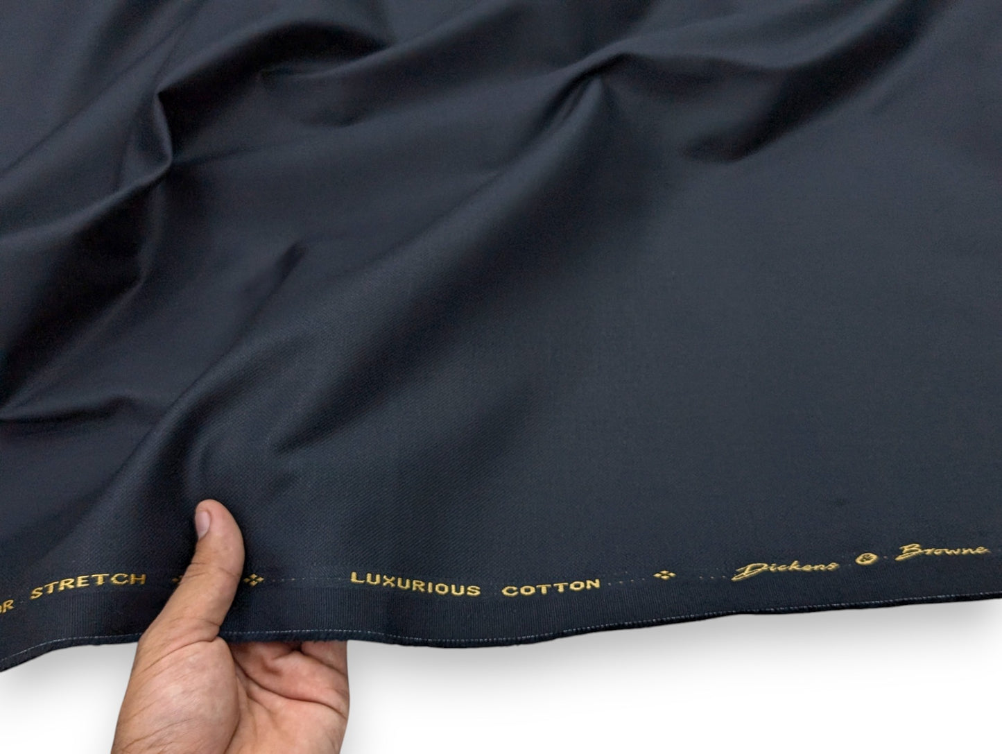 Dickens And Browne 100% Cotton Stretched Textured Unstitched Suiting Fabric (Navy Blue)