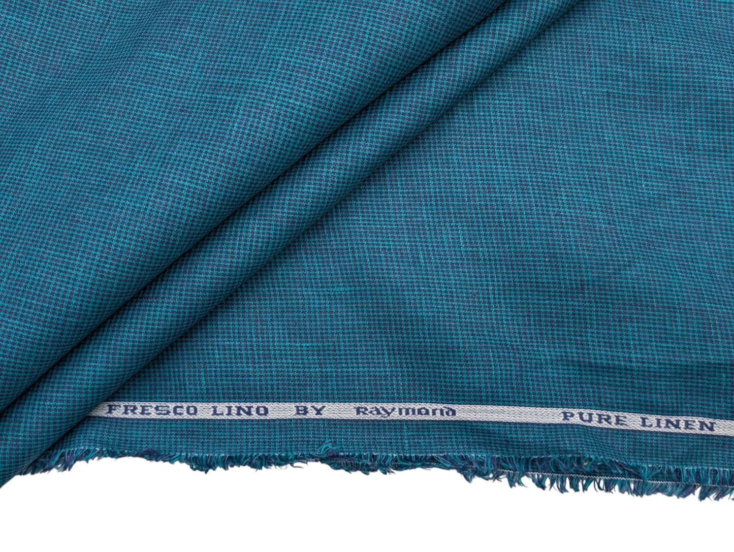 Raymond Fresco Lino 100% Pure Linen Fabric (Teal Blue Micro Check)