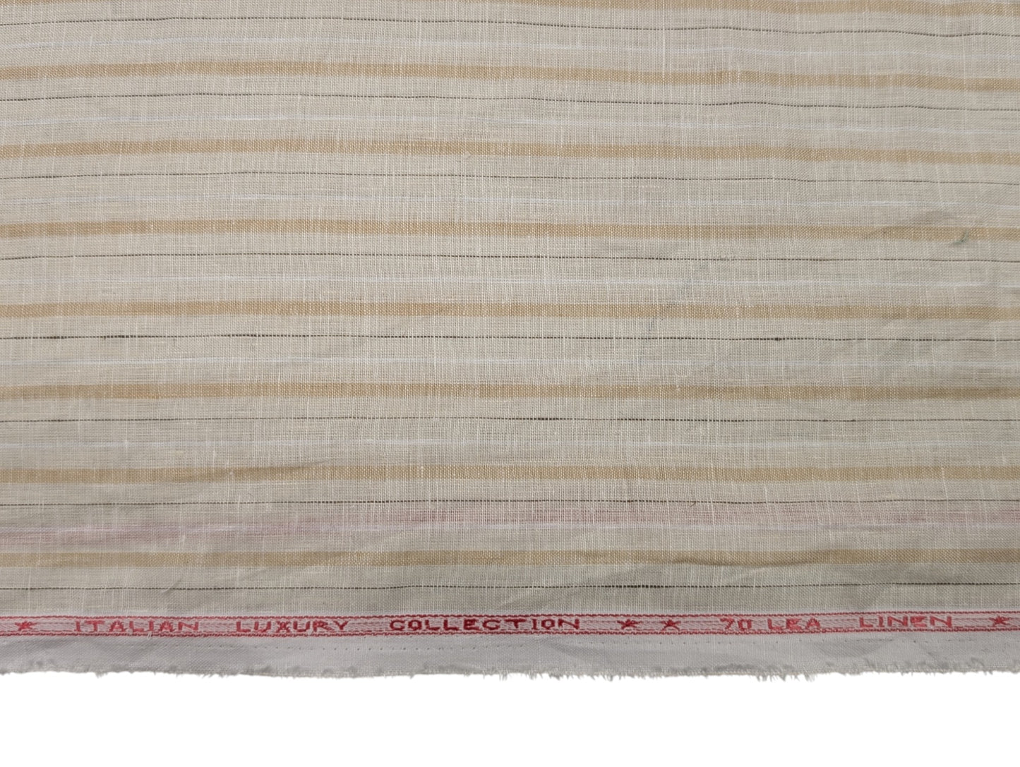 Italian Luxury 100% Pure Linen Fabric 70 Lea (Beige & Brown Stripes)
