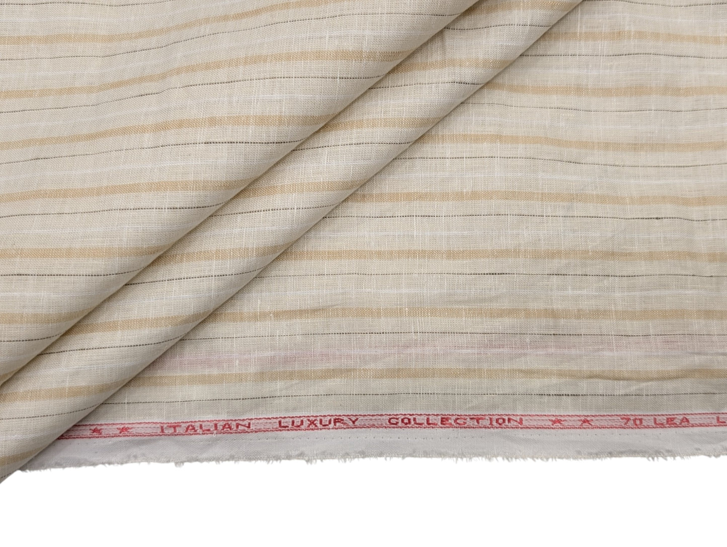 Italian Luxury 100% Pure Linen Fabric 70 Lea (Beige & Brown Stripes)
