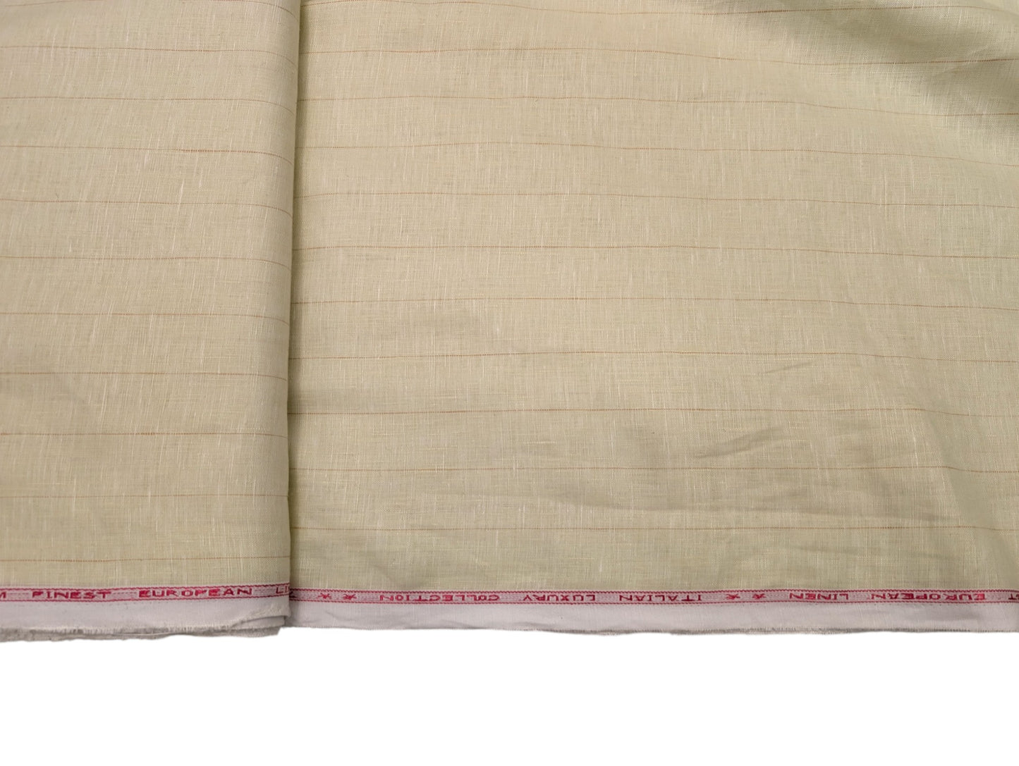 Italian Luxury Pure Linen Fabric 70 LEA (Beige with Subtle Pinstripes)