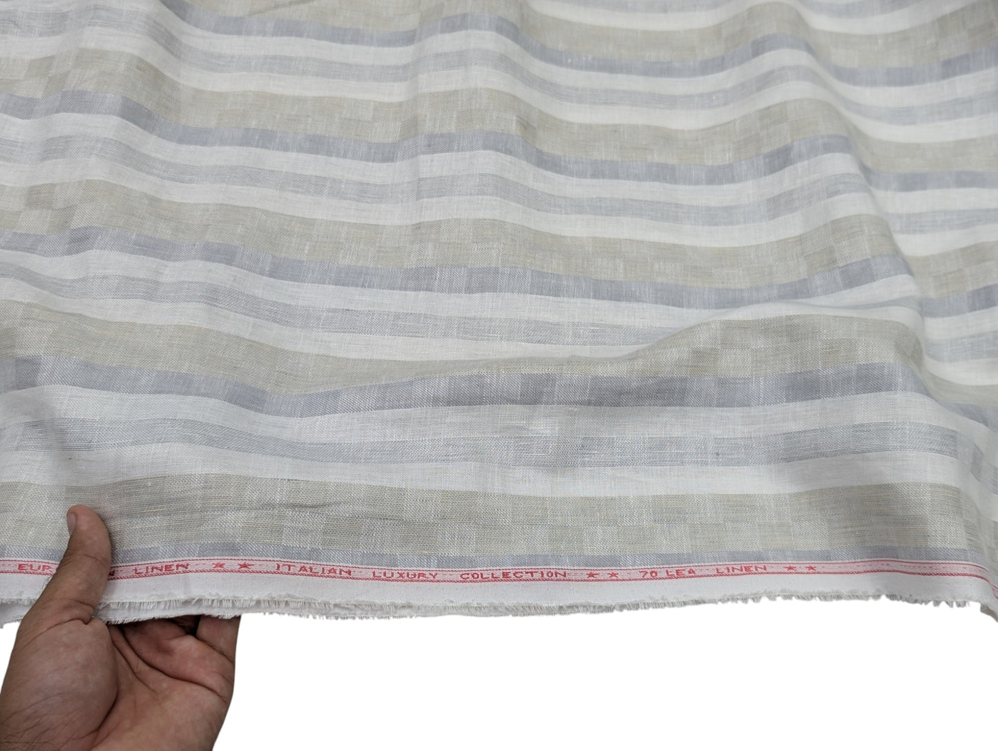 Italian Luxury Collection – Premium Striped Linen Shirting Fabric (70 Lea)(Gray)