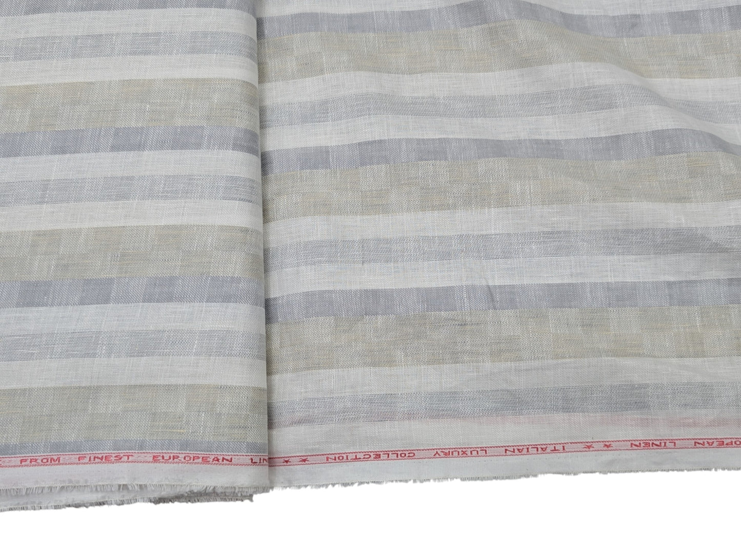 Italian Luxury Collection – Premium Striped Linen Shirting Fabric (70 Lea)(Gray)