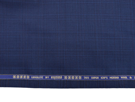 Raymond Luxolite 70% Wool Super 120's Premium Unstitched Suiting Fabric (Checkered Blue)