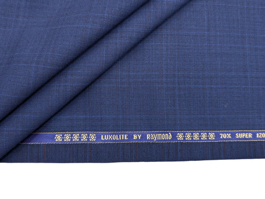 Raymond Luxolite 70% Wool Super 120's Premium Unstitched Suiting Fabric (Checkered Blue)