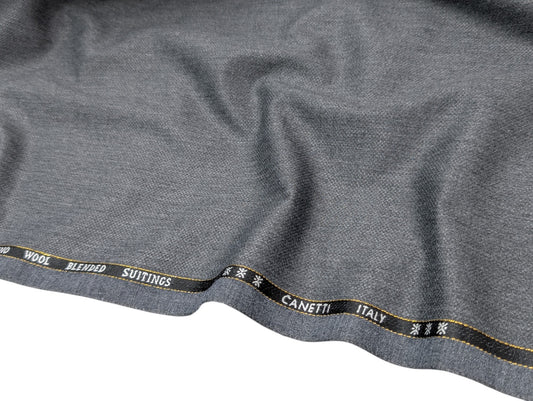 Canetti Italy Super 100's Merino Wool Blend Suiting Fabric (Smoky Grey, Melange Textured)
